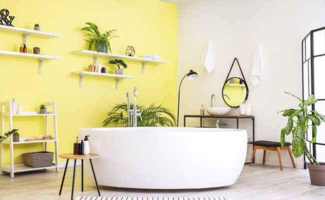 Proud Paints Bathroom Inspiration Primrose Path beautiful and uplifting yellow paint colours for your bathroom and home interior decorating.