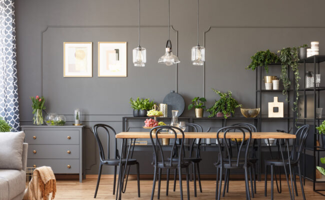 Proud Paints Dining room Inspiration Colour: Noble House a beautiful and relaxing grey paint colours for your dining room and home interior painting and decorating.