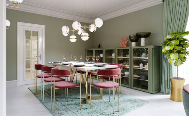 Proud Paints Dining room Inspiration Countryside beautiful and sophisticated green paint colours for your dining room and home interior decorating.