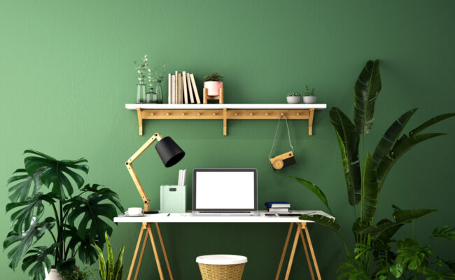 Proud Paints Home Office Inspiration Spruce Grove beautiful and harmonious earthy green paint colours for your home interior painting and decorating.