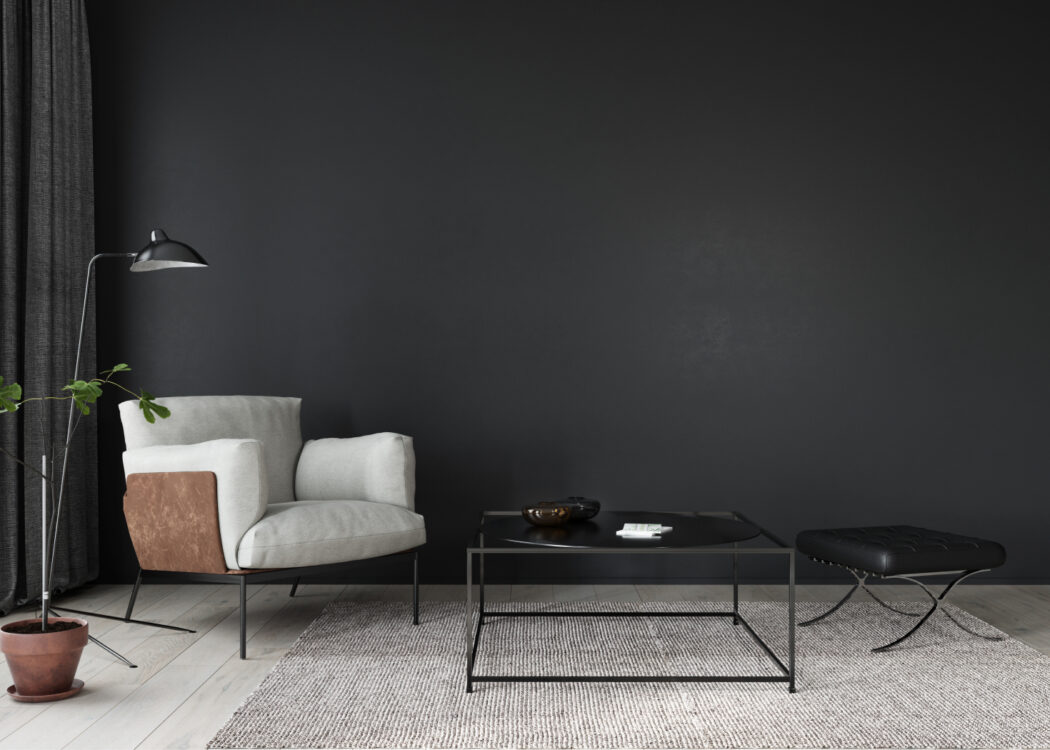 Proud Paints Living Room Inspiration Asphalt beautiful and sophisticated dark grey paint colours for your home interior painting and decorating.